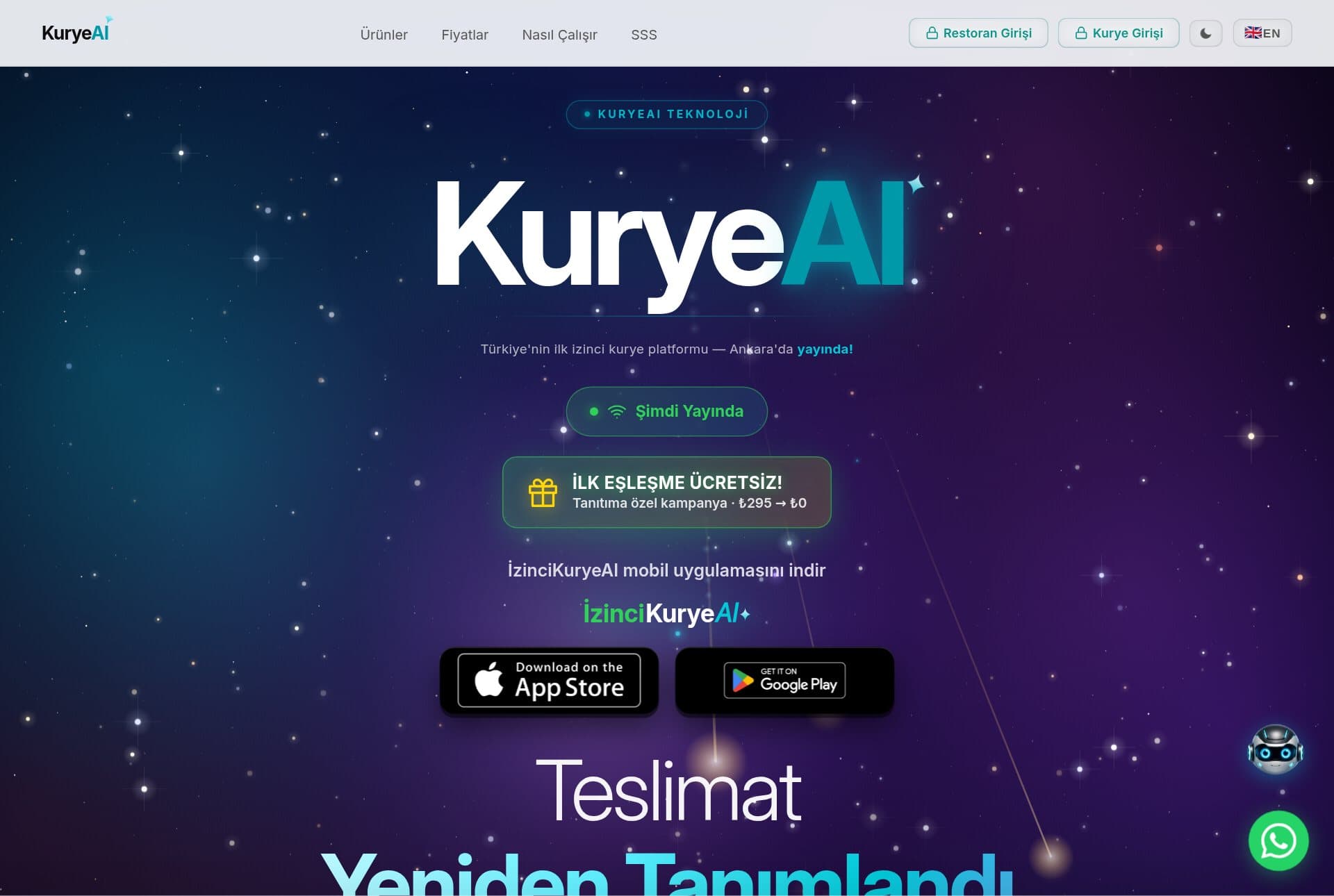 KuryeAI ana sayfa önizlemesi